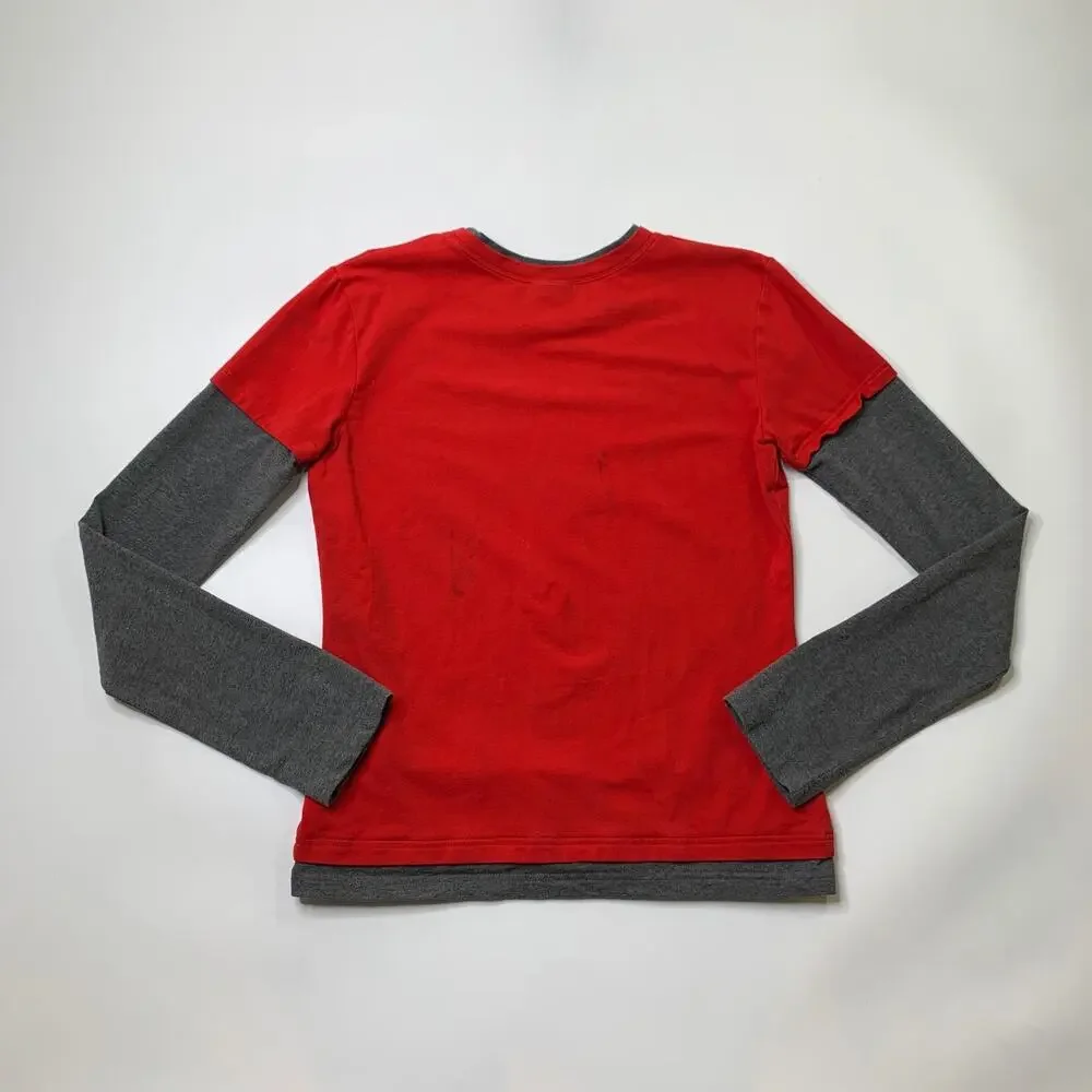Vintage Nike T Shirt Youth Boys XL Red Gray Layered Double Sleeve Crew 90s